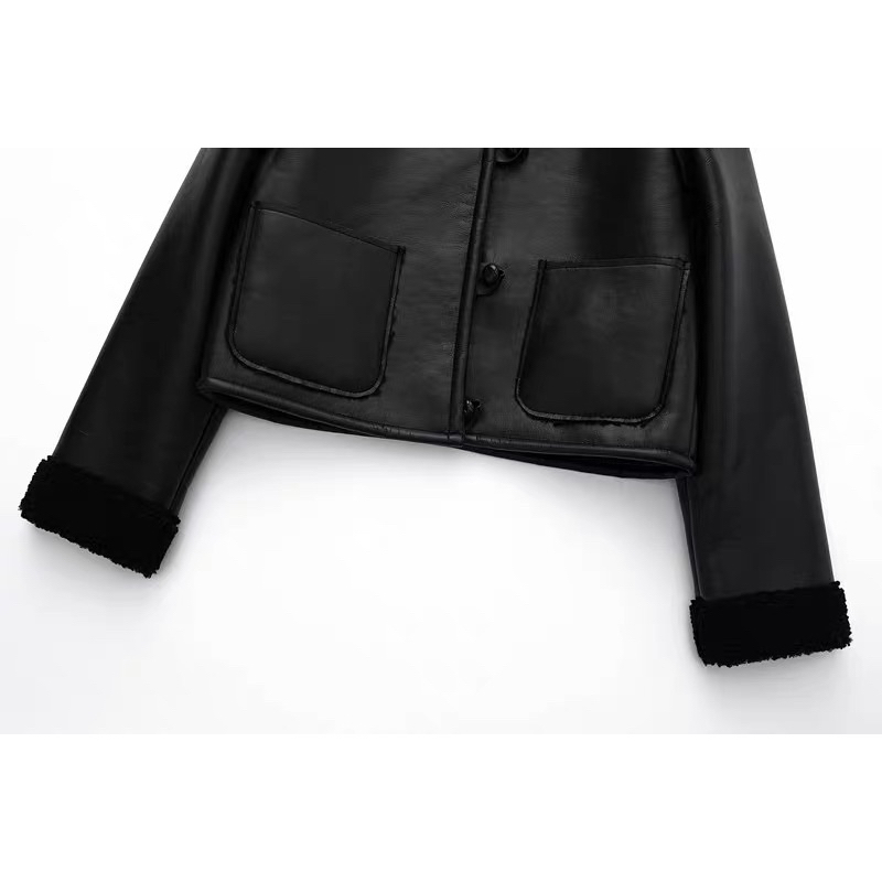 Áo da cổ lông dáng ngắn mẫu zara cuất dư sịn