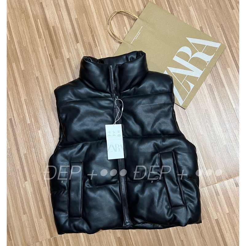 Áo gile da Za/Ra dáng ngắn chần bông hàng xuất khẩu chính hãng