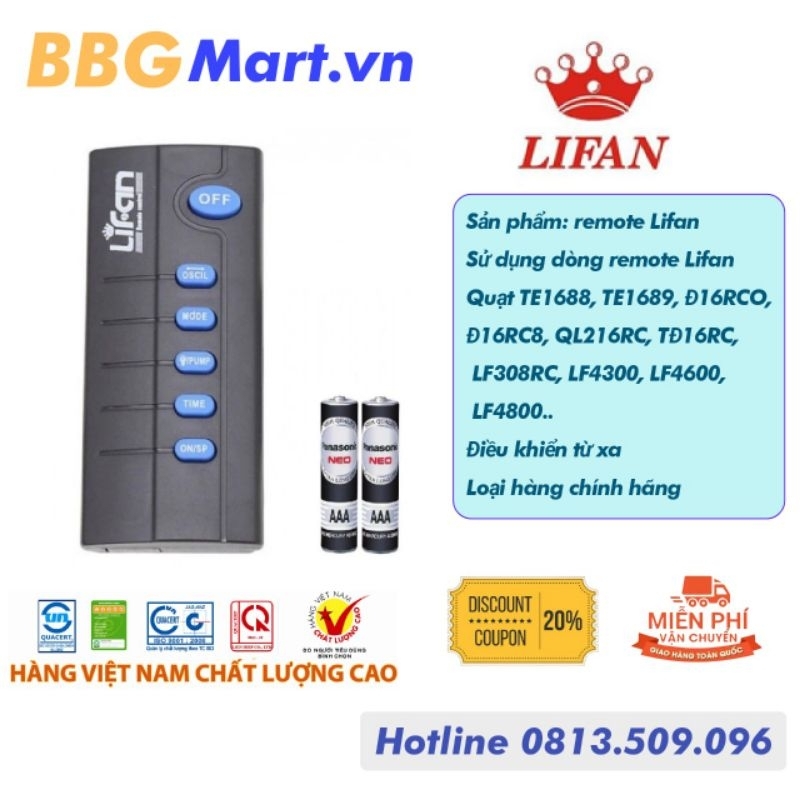 Remote quạt điều khiển từ xa Lifan có pin hàng chính hãng