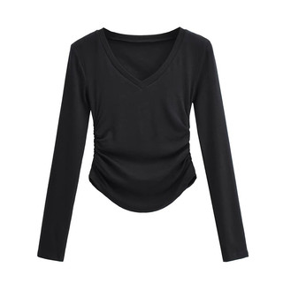 Áo Cổ Tim Tay Dài Nhún Eo basic AQC1