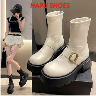 Giày bốt nữ martin cổ lửng khóa vuông, bốt nữ khóa sau đế cao 6cm mẫu mới
