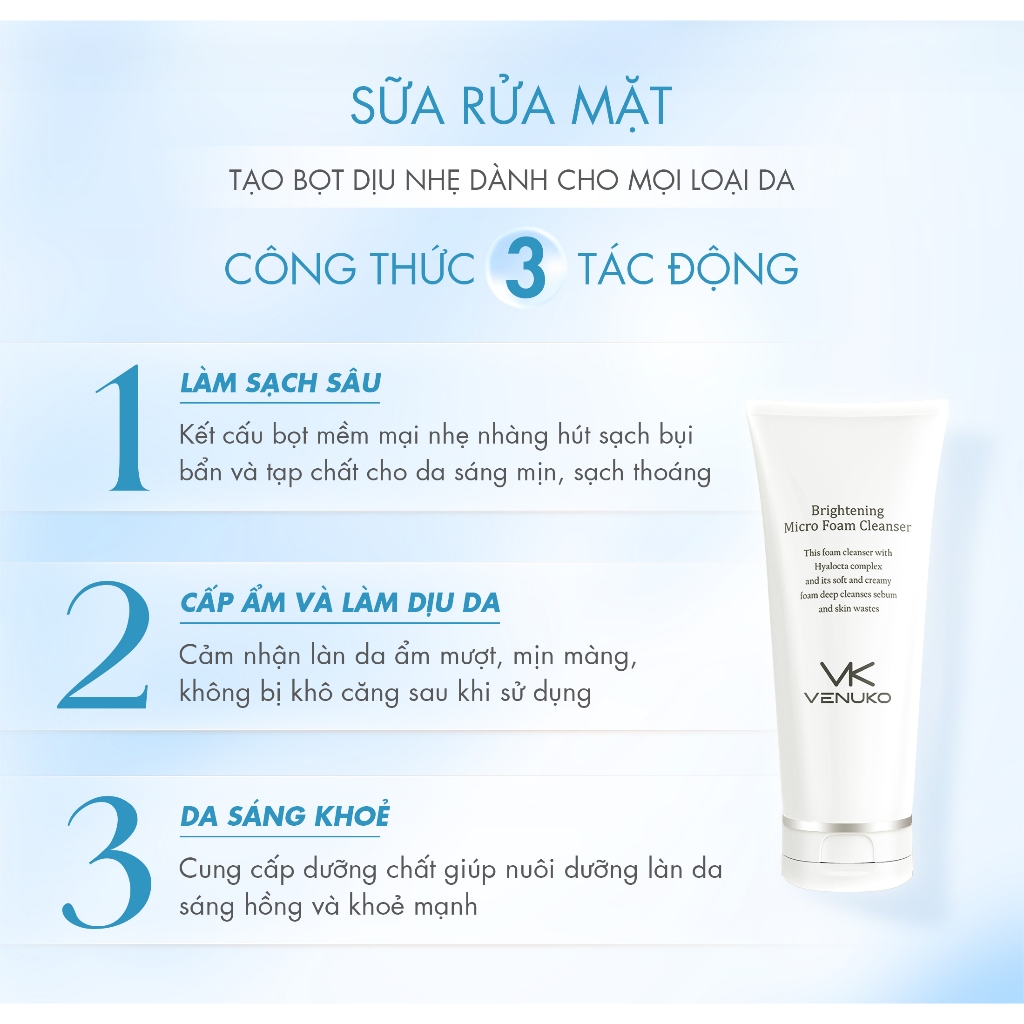 Sữa Rửa Mặt Trắng Da Tạo Bọt Venuko 150ml