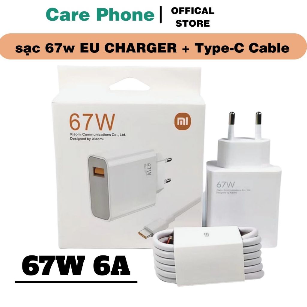 Bộ sạc nhanh 67W Zin xiaomi dây sạc type C có Mi Turbo Charge 67w max chất lượng tốt,dùng cho mọi loại máy - CarePhone