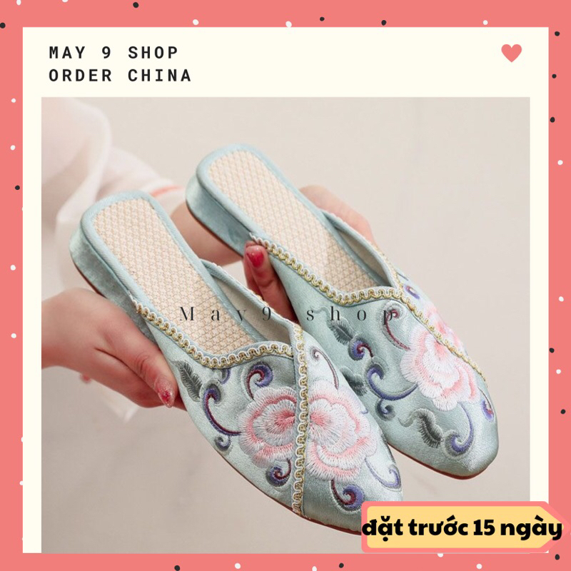 Sục Nữ vải thêu hoa mũi nhọn đế 1,5cm 3 màu