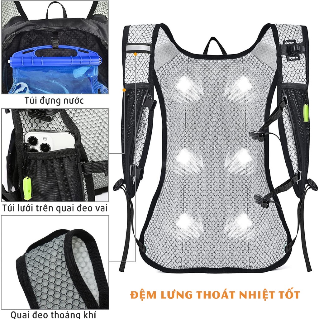 Ba lô thể thao siêu nhẹ, có ngăn chứa túi nước kèm vòi hút - NEVO RHINO XBIKE