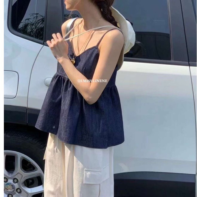 Áo 2 dây denim babydoll dây chỉnh siêu hot CỰC TRẺ TRUNG THỜI TRANG AY01