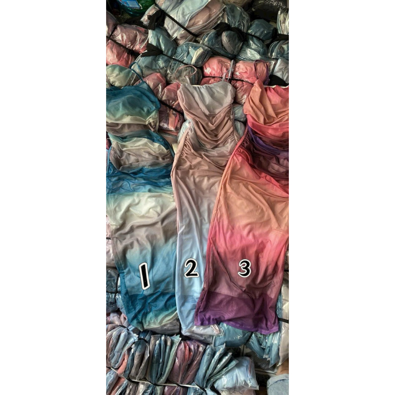 Đầm Body Dài Màu Loang PIGGYHOUSE Thun Mesh Ôm Body Sexy
