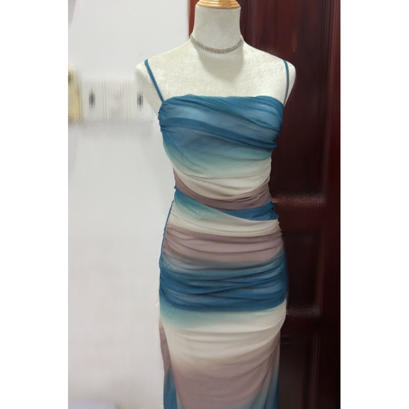 Đầm Body Dài Màu Loang PIGGYHOUSE Thun Mesh Ôm Body Sexy