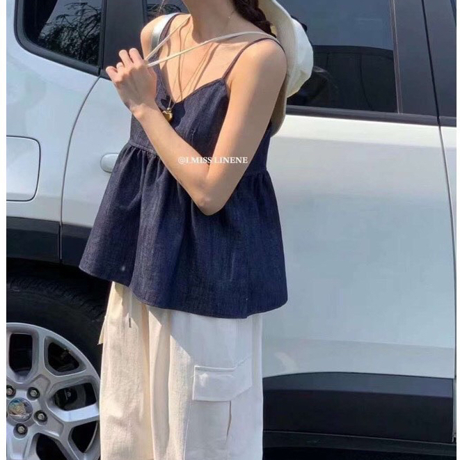 Áo 2 dây denim babydoll dây chỉnh siêu hot CỰC TRẺ TRUNG THỜI TRANG AY01