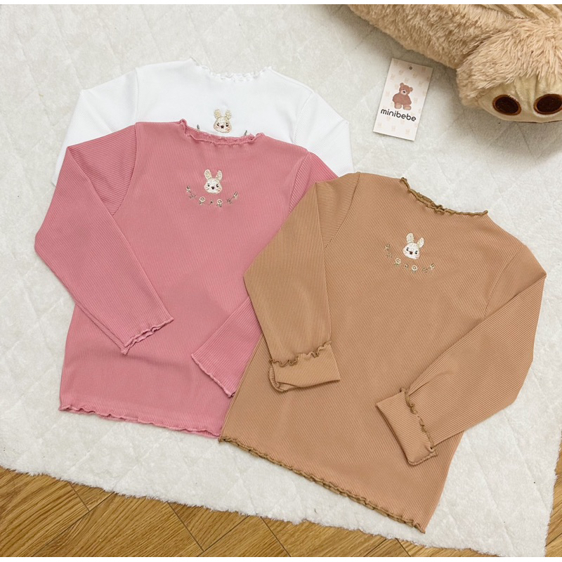 Set 3 áo tăm thêu viền bèo màu trắng hồng nâu cho bé gái