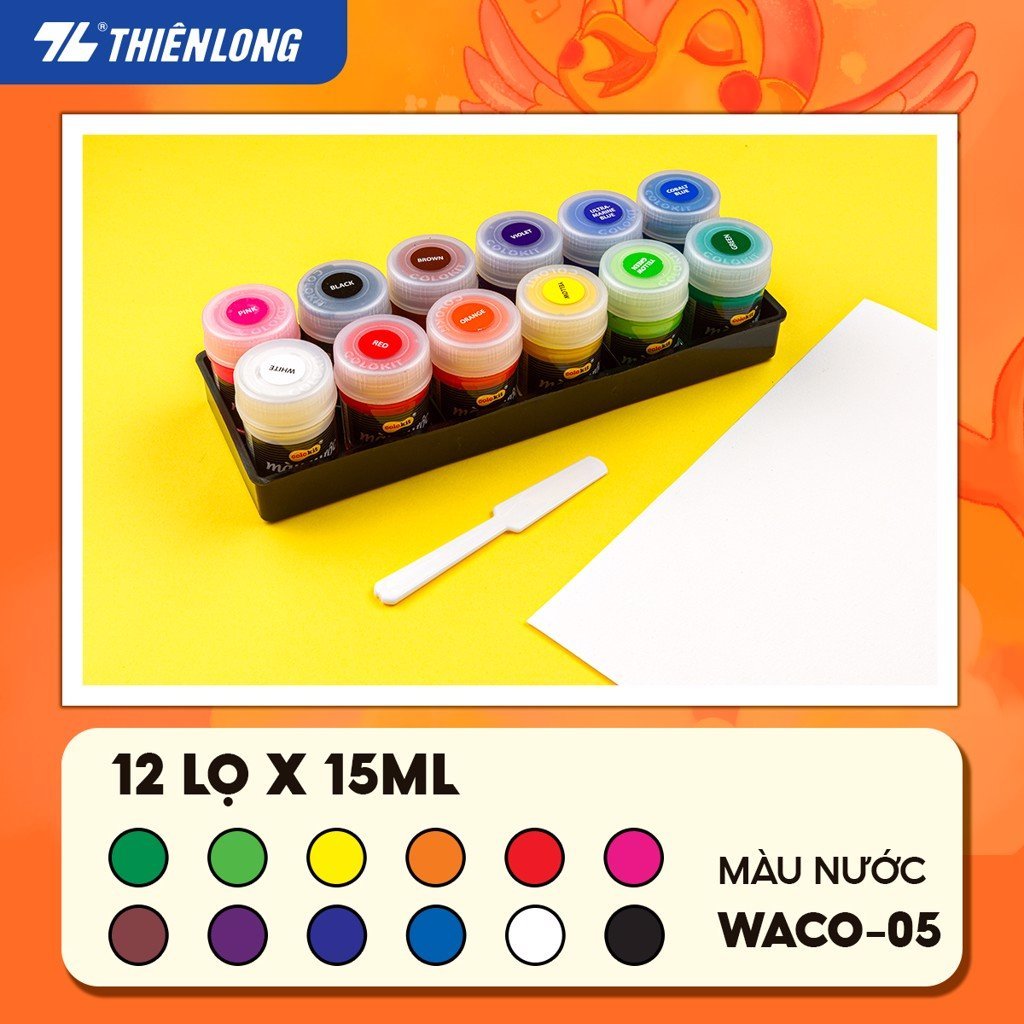 Màu nước Thiên Long Colokit WACO-05, 12 lọ 15ml, màu tươi sáng, an toàn sử dụng