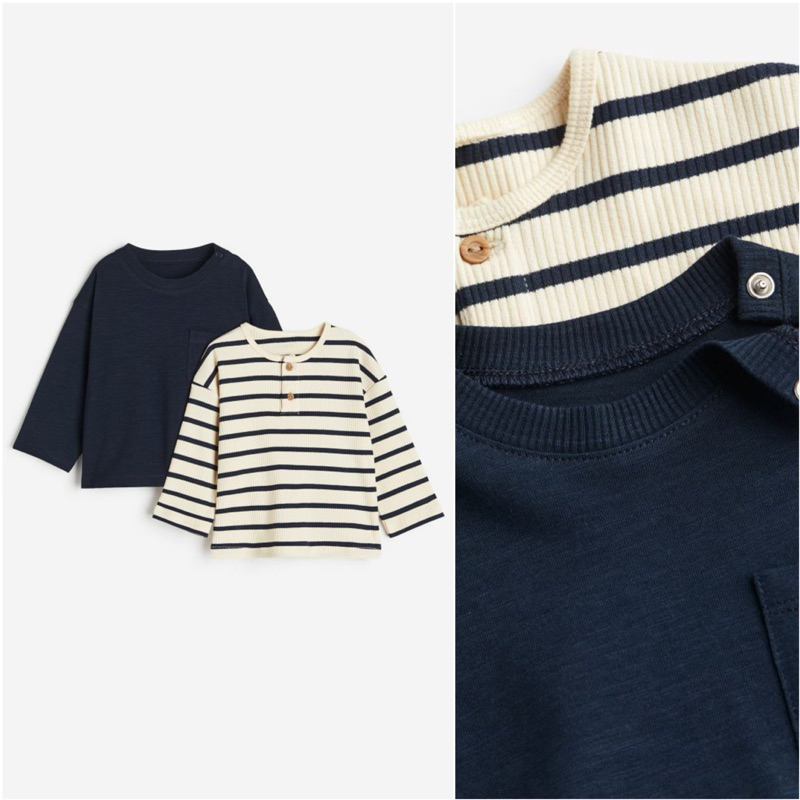 Set 2 áo dài tay HM auth săn sale cho bé trai 8 đến 18kg