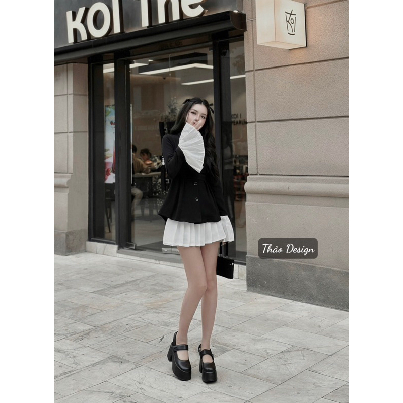 Đầm vest phối màu kèm tag video thật cận chất