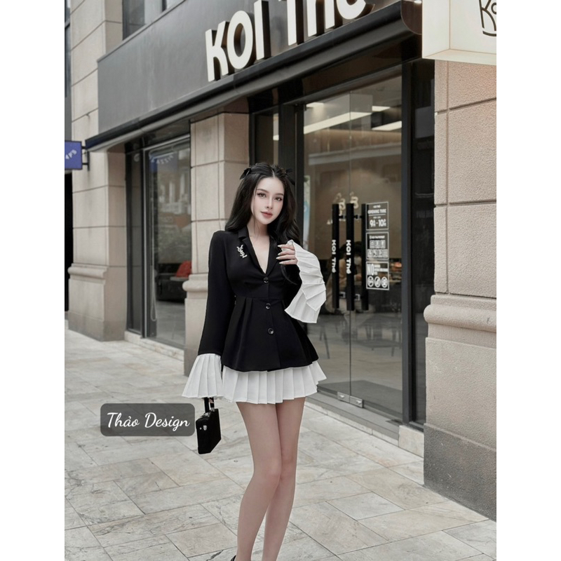 Đầm vest phối màu kèm tag video thật cận chất