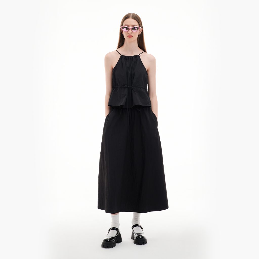 DOTTIE - Chân váy midi phối viền - Đen - S0190