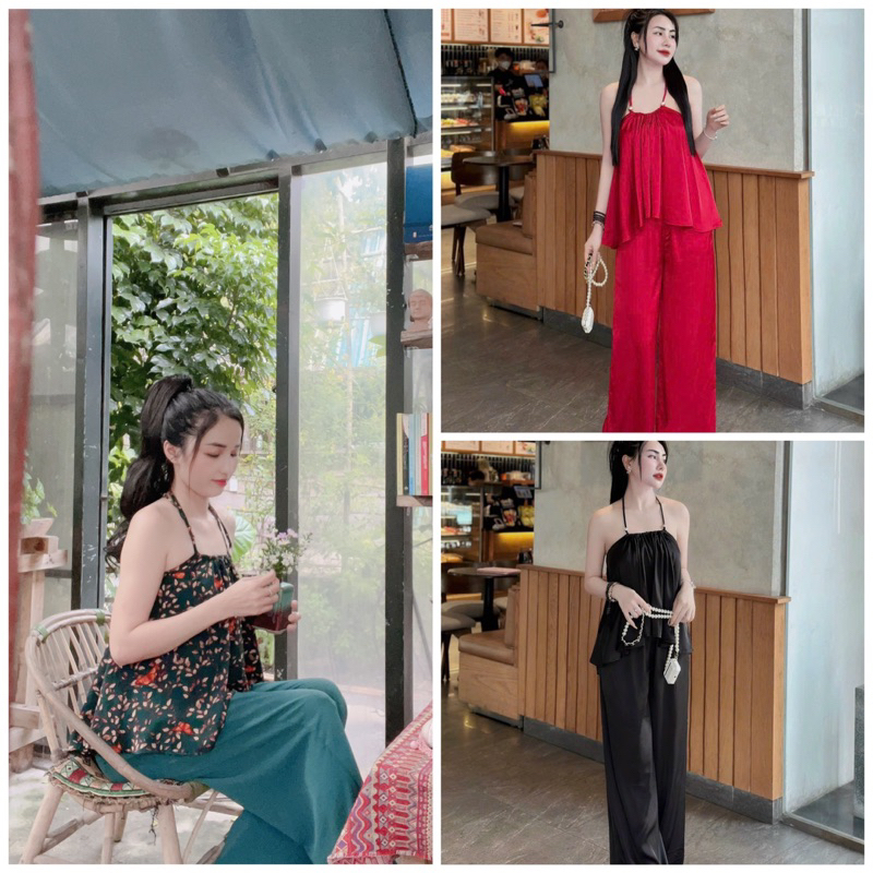 Đồ bộ họa tiết, cổ yếm , có tăng đơ điều chỉnh