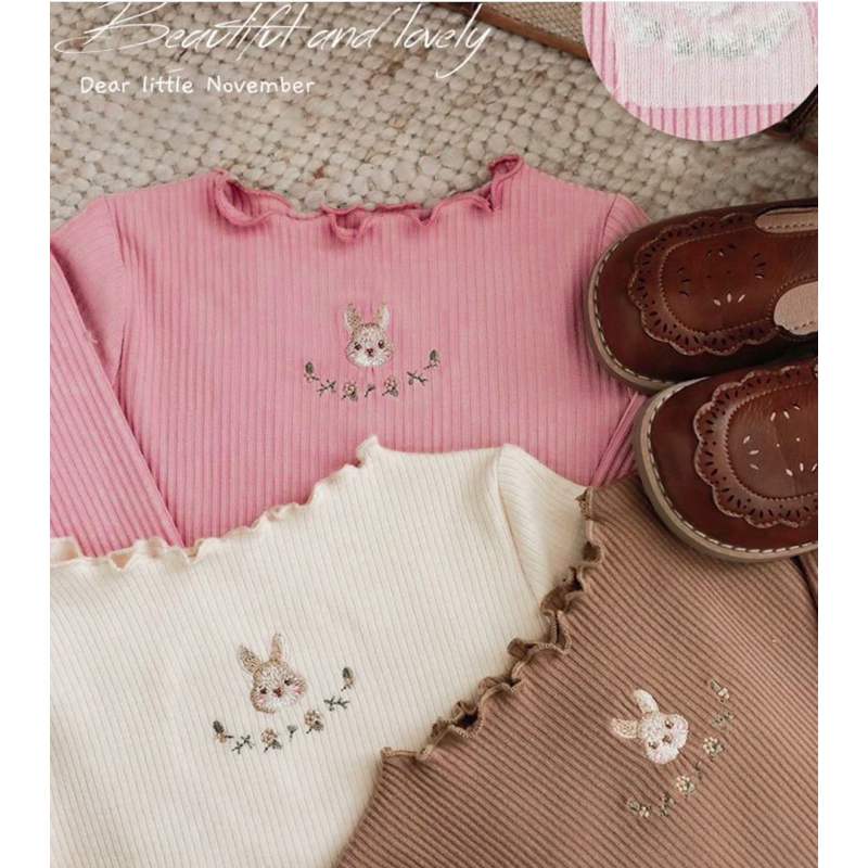 Set 3 áo tăm thêu viền bèo màu trắng hồng nâu cho bé gái