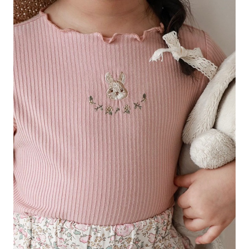 Set 3 áo tăm thêu viền bèo màu trắng hồng nâu cho bé gái