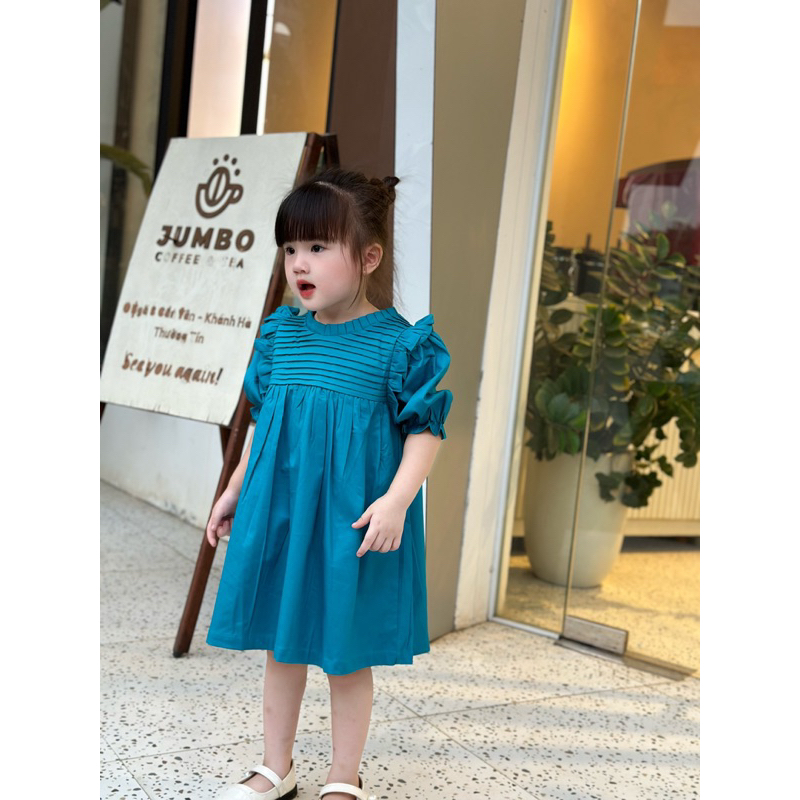 Váy bé gái Annie Đầm xếp ly Babydoll tay ngắn phồng đáng yêu, có lót trong 3 màu cho bé 9-35kg