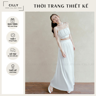 Set bộ váy áo 2 dây chân váy maxi lụa cao cấp đi biển thiết kế CILLY - S02