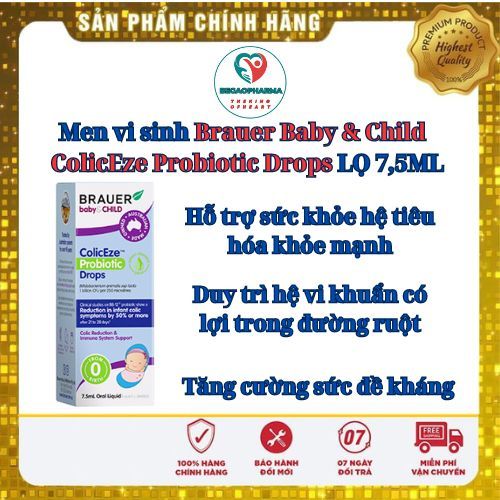 Men vi sinh dạng lỏng Brauer Baby &amp; Child  ColicEze Probiotic Drops LỌ 7,5ML - Hỗ trợ sức khỏe hệ tiêu hóa khỏe mạnh