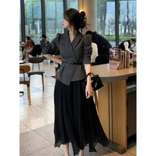 Áo blazer nữ vạt chéo Áo kiểu peplum thiết kế tay bồng chít eo phong cách công sở thanh lịch