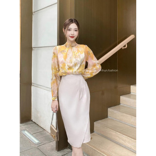 Chân Váy Bút Chì NhunFashion Chân váy công sở thiết kế zuýp đắp tà xếp nếp eo thanh lịch