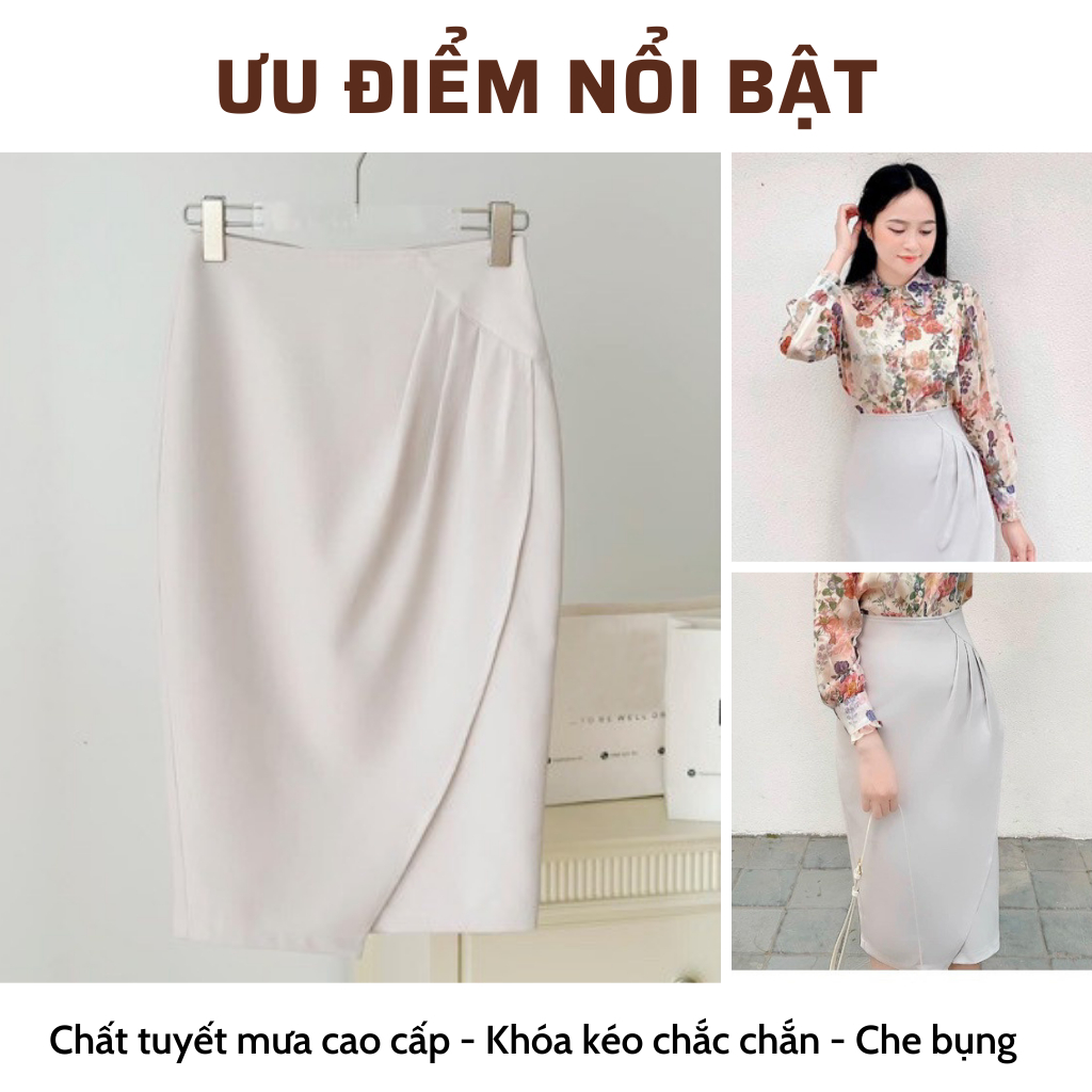 Chân Váy Bút Chì NhunFashion Chân váy công sở thiết kế zuýp đắp tà xếp nếp eo thanh lịch