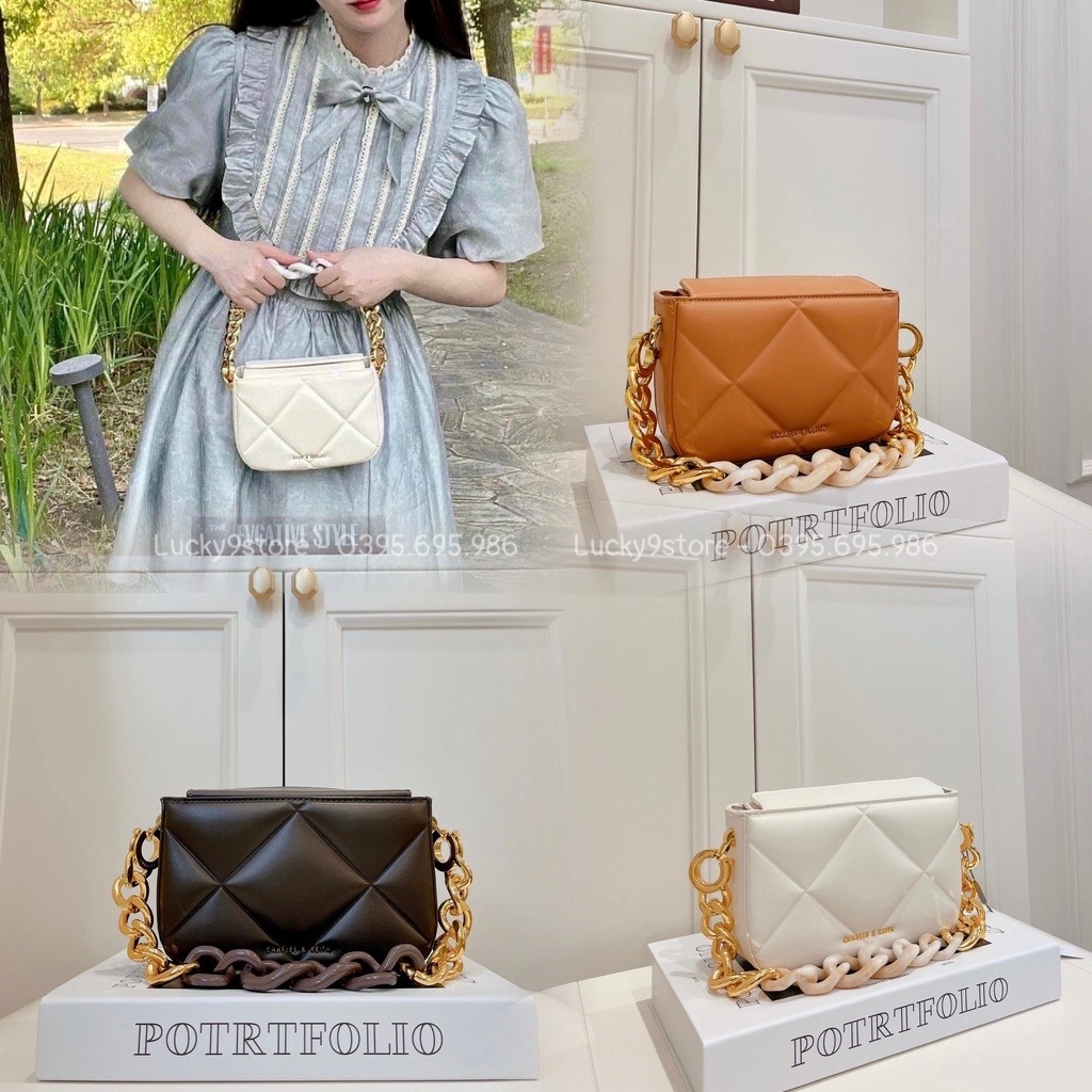 Túi xách nữ, túi c.n.k trần trám xích to kèm dây đeo chéo size 18 xuất xịn no box - Lucky9store