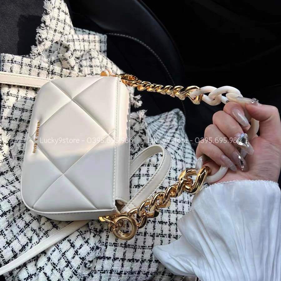 Túi xách nữ, túi c.n.k trần trám xích to kèm dây đeo chéo size 18 xuất xịn no box - Lucky9store