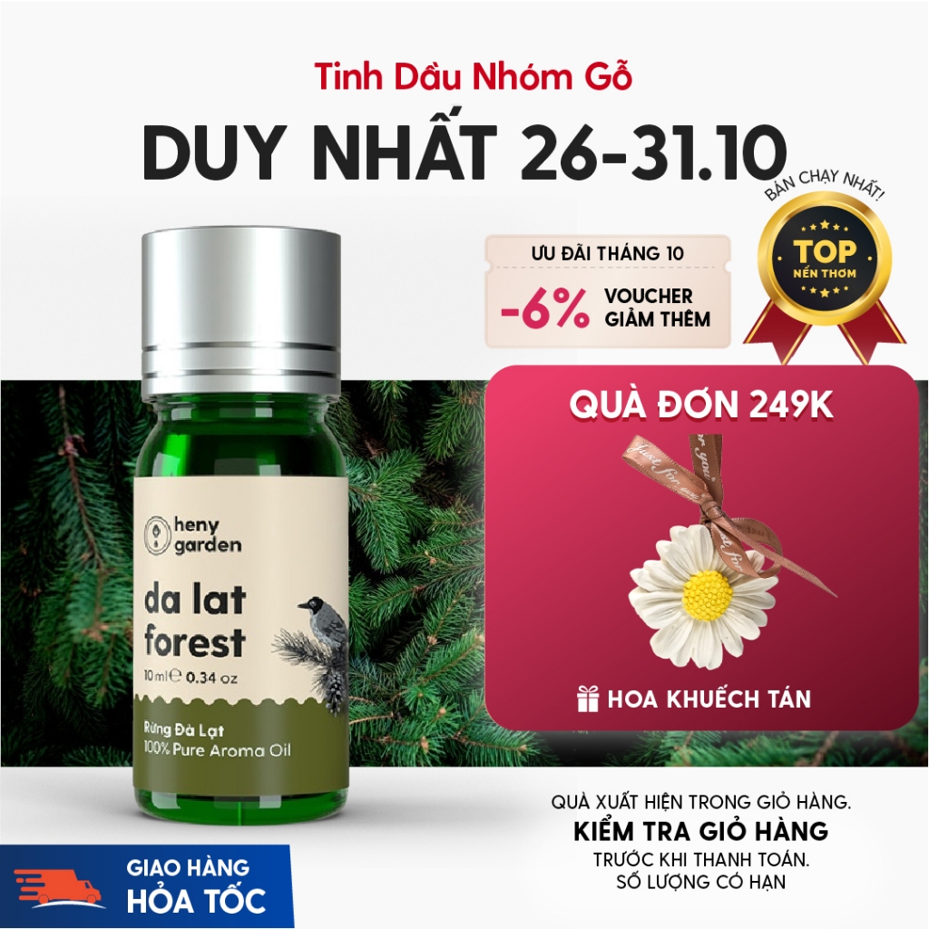 Tinh Dầu Thơm Phòng Nhóm Gỗ HENY GARDEN 15 MÙI Lưu Hương Lâu, Làm Nến Thơm