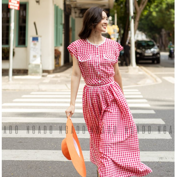 Set áo caro đỏ tay con NGADO