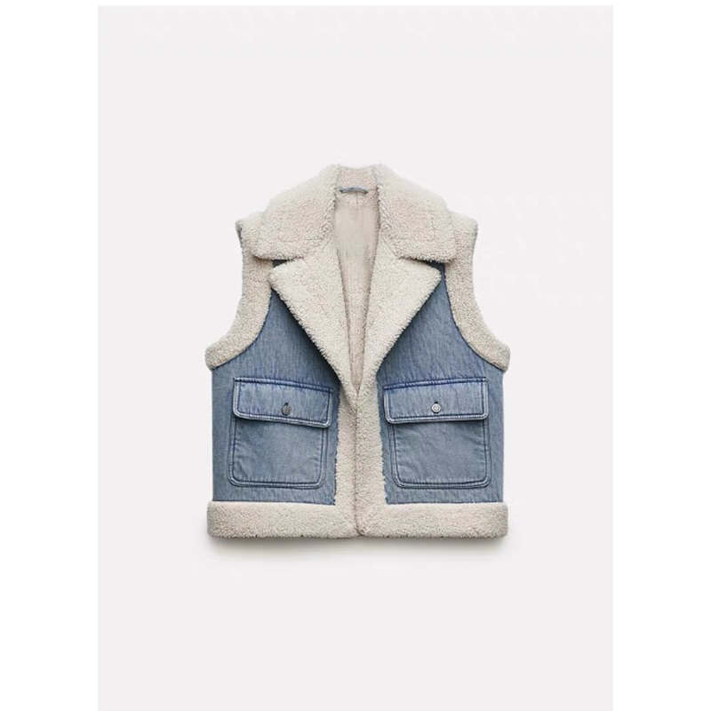 Áo khoác gile lót lông denim Zara xuất A261