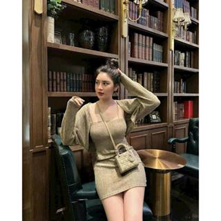  váy len body nữ 2 dây kèm áo khoác len cardigan dáng ngắn mùa đông ulzzang hàn quốc 
