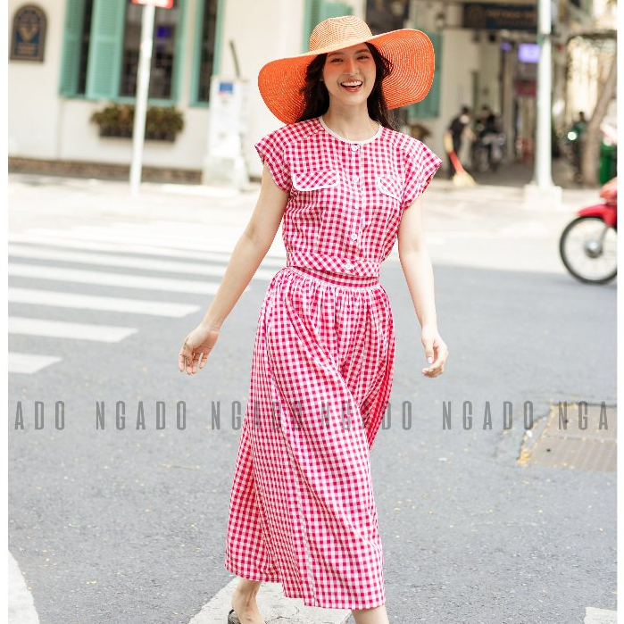 Set áo caro đỏ tay con NGADO