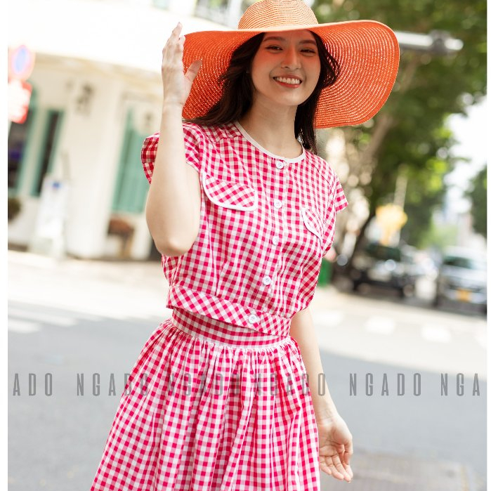 Set áo caro đỏ tay con NGADO
