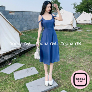 Váy Dự Tiệc Cưới Dáng Dài - Đầm Hai Dây Dáng Xòe Cho Nàng Đi Chơi, Đi Tiệc - Đầm Midi Cột Nơ 2 Bên - 1544