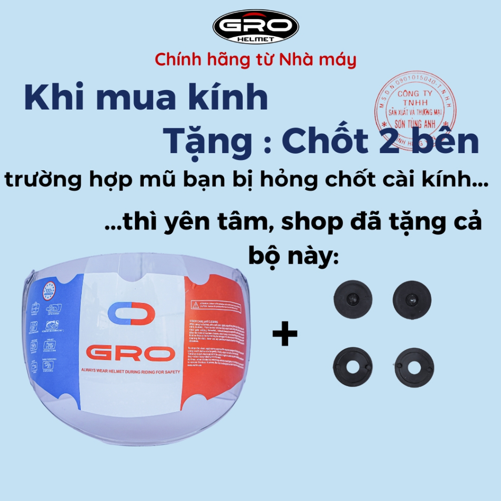 [Tặng bộ vít bắt kính] Kính thay dùng cho Mũ bảo hiểm GRO T818, kính dài, chống tia UV, chắn bụi, chắn gió