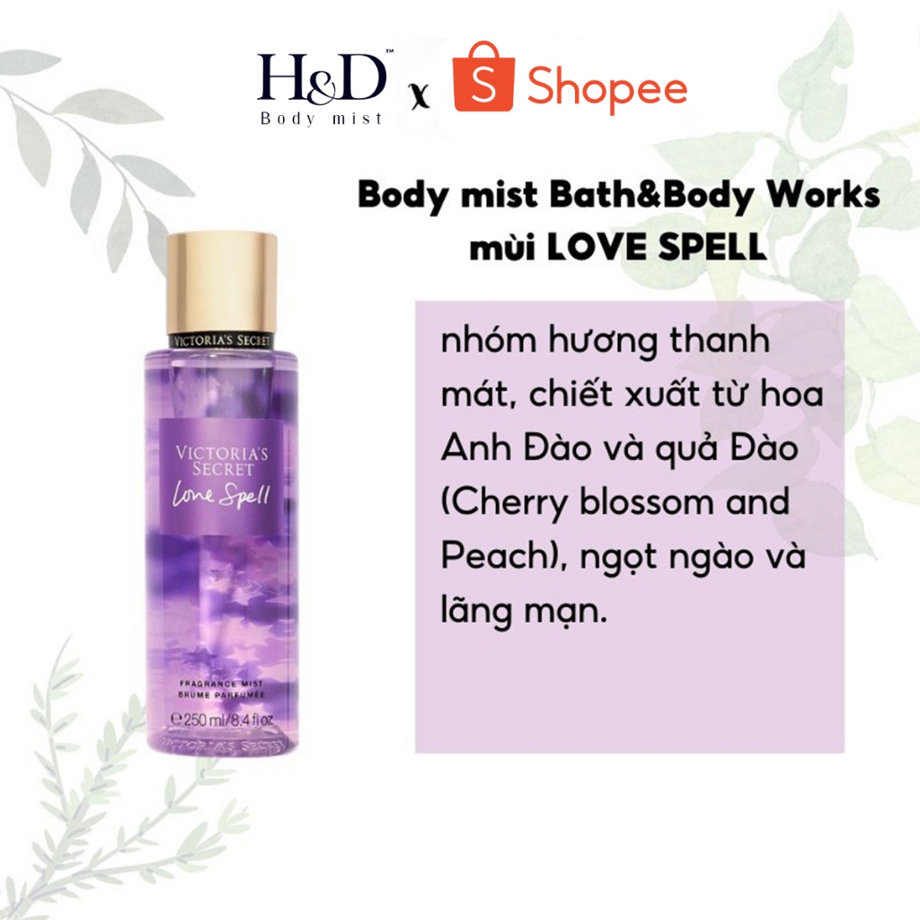 Body Mist Victoria’s Secret Love Spell xịt thơm toàn thân HD Body mist gợi cảm 10ML/30ML/75ML