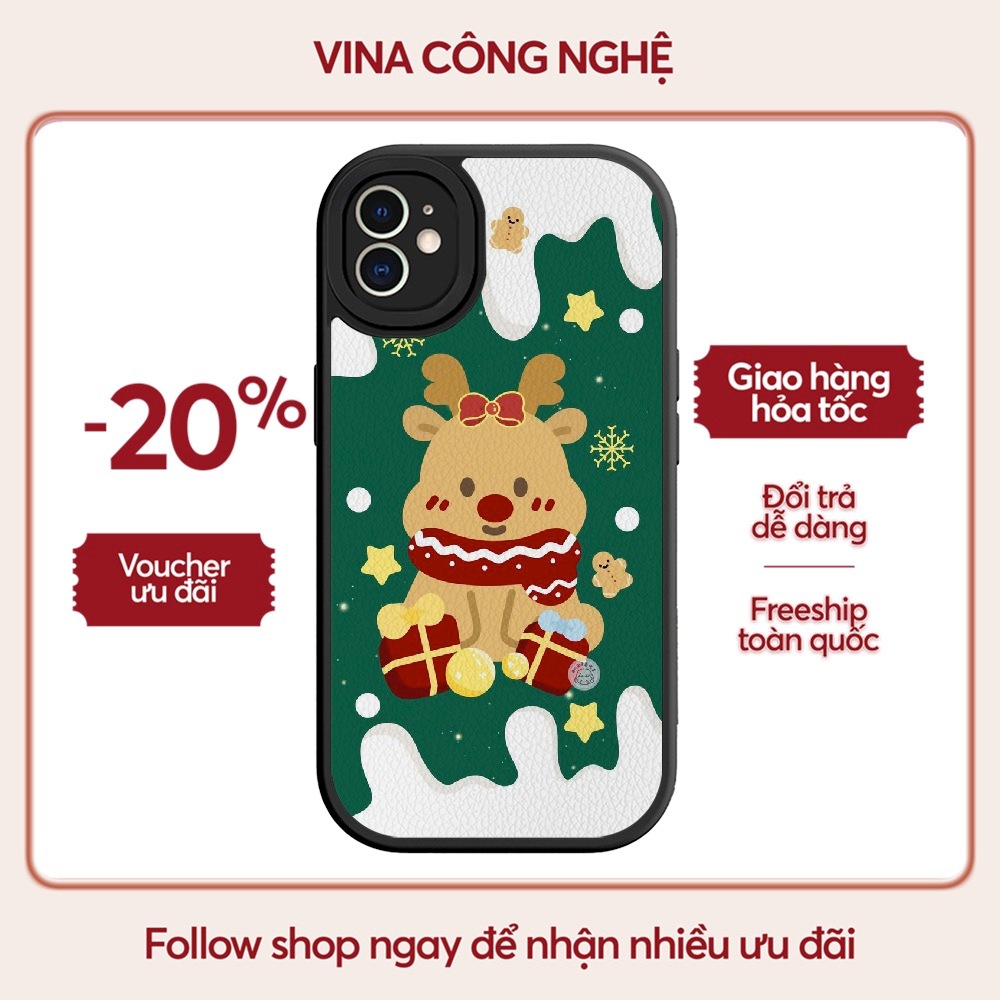 Ốp lưng OPPO A1K/A3S/A55/A54/A74/...dẻo đen vân da viền bảo vệ camera hình Noel tuần lộc