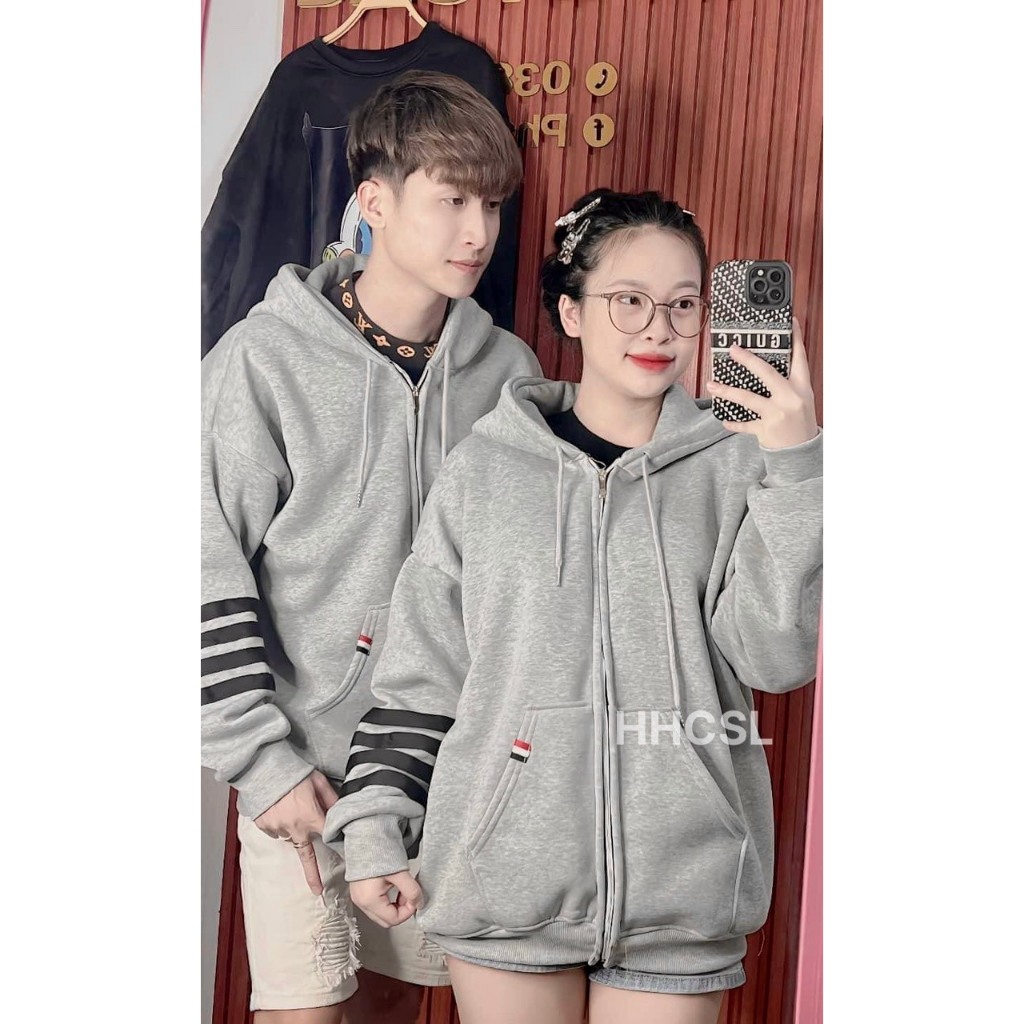 Áo Khoác , Áo Hoodie Zip Thome Chất Nỉ Bông Kiểu Dáng Unisex Nam Nữ Cao Cấp