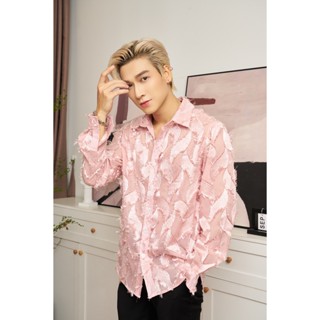 Áo Sơ Mi Nam Tay Dài Màu Hồng/Đen/Trắng Họa Tiết Chiếc Lá Thương Hiệu Mr Twins