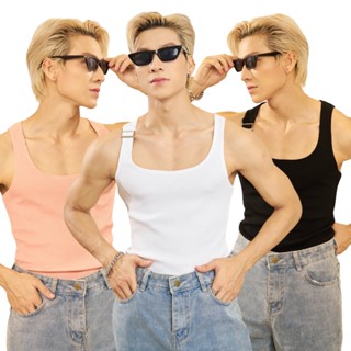 Áo Thun Nam TankTop Ba Lỗ Cổ Vuông Dây Khoen Một Bên Form Body Thun Gân Cao Cấp Thương Hiệu Mr Twins