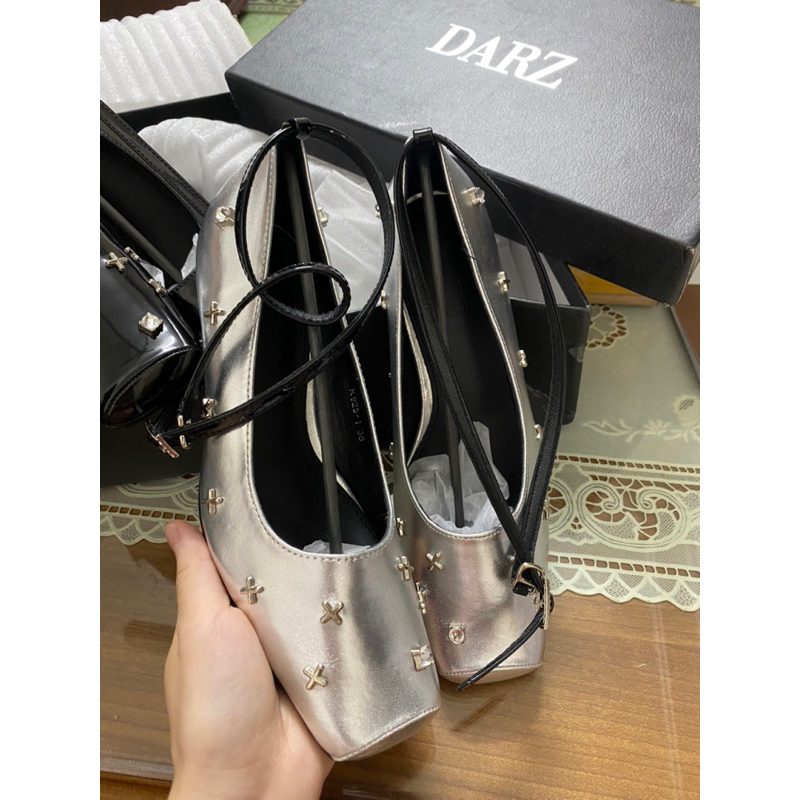 Giày cao gót mũi vuông đính đá sang chảnh đế cao 5cm