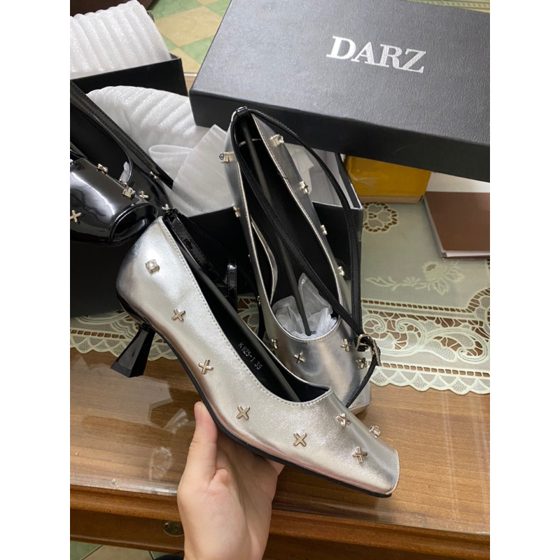 Giày cao gót mũi vuông đính đá sang chảnh đế cao 5cm