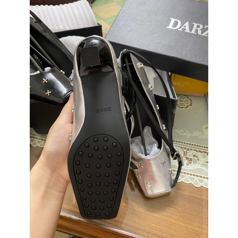 Giày cao gót mũi vuông đính đá sang chảnh đế cao 5cm