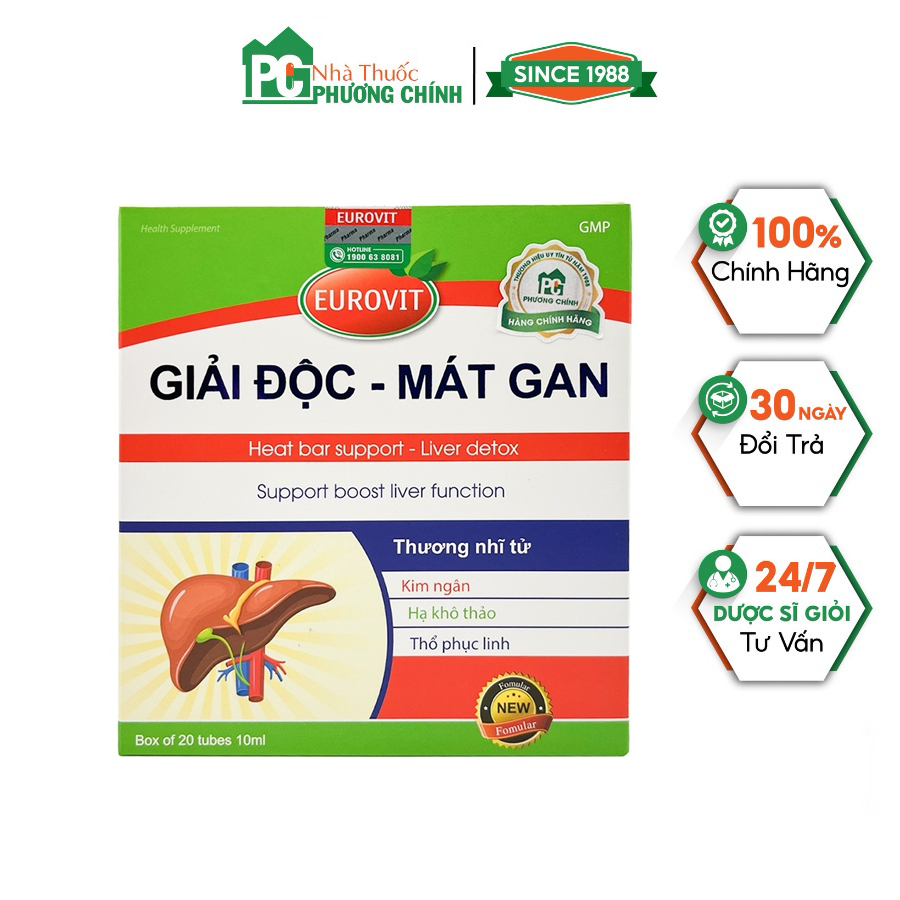 Giải Độc Mát Gan Eurovit - Hỗ Trợ Thanh Nhiệt, Giảm Mẩn Ngứa, Mề Đay (Hộp 20 Ống)