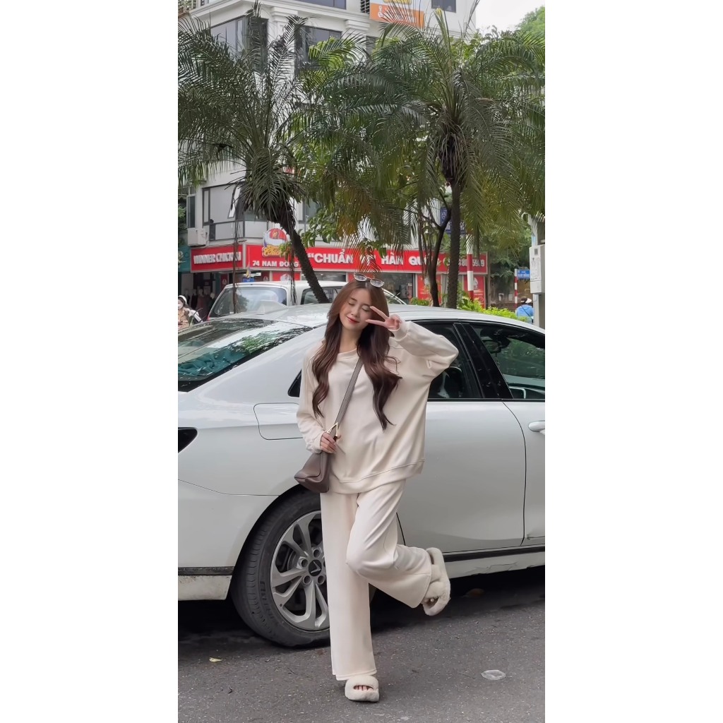 Set áo nỉ tăm cổ tròn kèm quần culottes - Retrostyle.vn - Set2124_P0K8