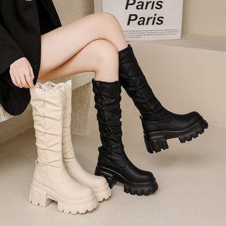Boots da thời trang cao cấp đế 10cm cao cổ