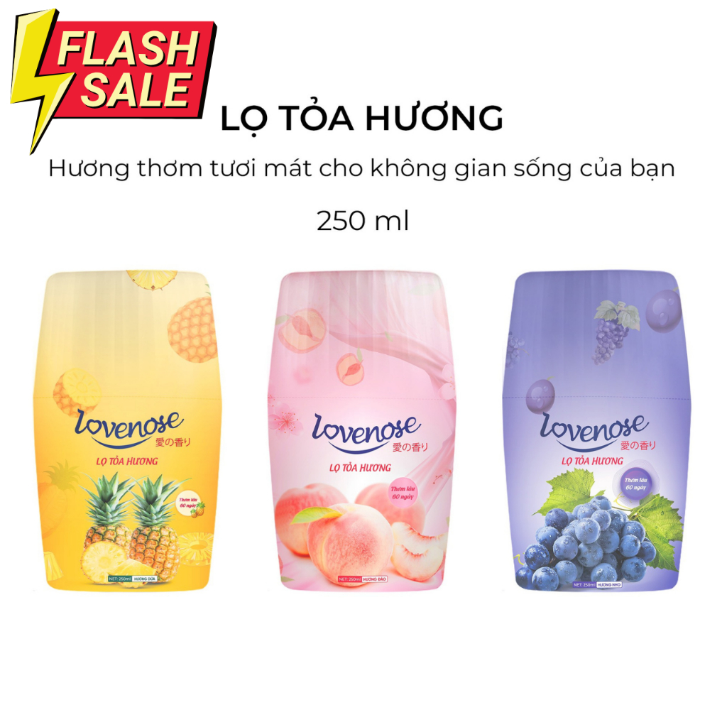Lọ nước tỏa hương thơm phòng Lovenose, lọ tỏa hương thơm phòng khử mùi hương hoa quả tự nhiên tươi mát dung tích 250 ml